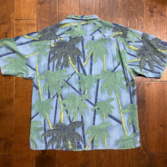 Tommy Bahama Casual Palm Tree Hawaiian Silk Button Down Shirt Blue Men's XL - Picture 4 of 8